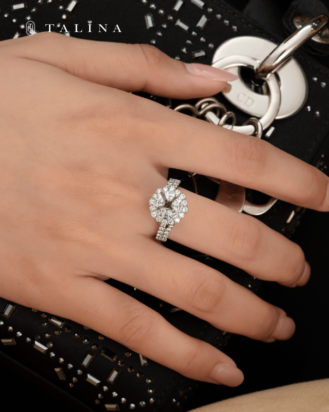 Floral Pavé Halo Ring (0.6ct Round)